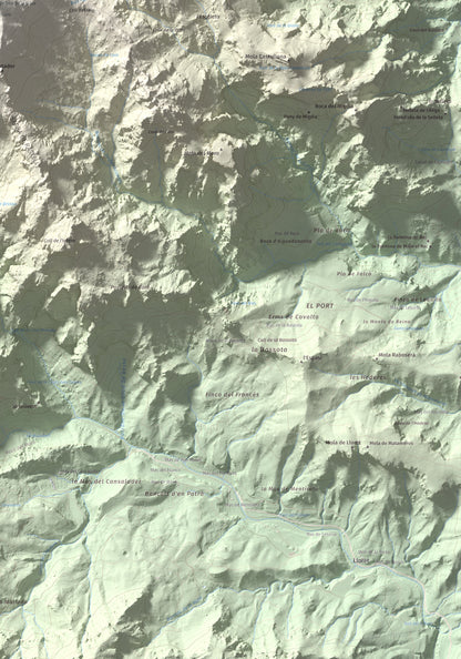 Mapa de relieve de Caro, 1441 m, Baix Ebre, lámina 100 Cims de Trobart. Detalle de la zona inferior derecha. 70 × 100 cm.