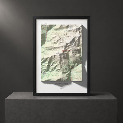 Mapa de relieve de Casamanya Nord, 2750 m, Andorra, lámina 100 Cims de Trobart. Presentación enmarcada. 21 × 30 cm.