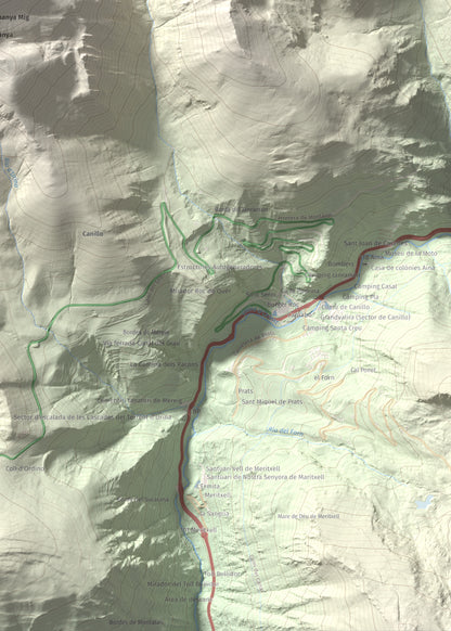 Mapa de relieve de Casamanya Nord, 2750 m, Andorra, lámina 100 Cims de Trobart. Detalle de la zona inferior derecha. 50 × 70 cm.