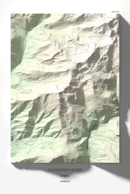 Mapa de relieve de Casamanya Nord, 2750 m, Andorra, lámina 100 Cims de Trobart 61 × 91 cm.