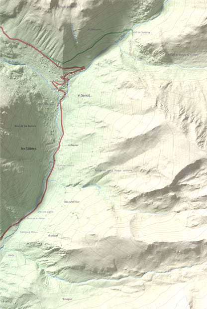 Mapa de relieve de Casamanya Nord, 2750 m, Andorra, lámina 100 Cims de Trobart. Detalle de la zona superior izquierda. 61 × 91 cm.