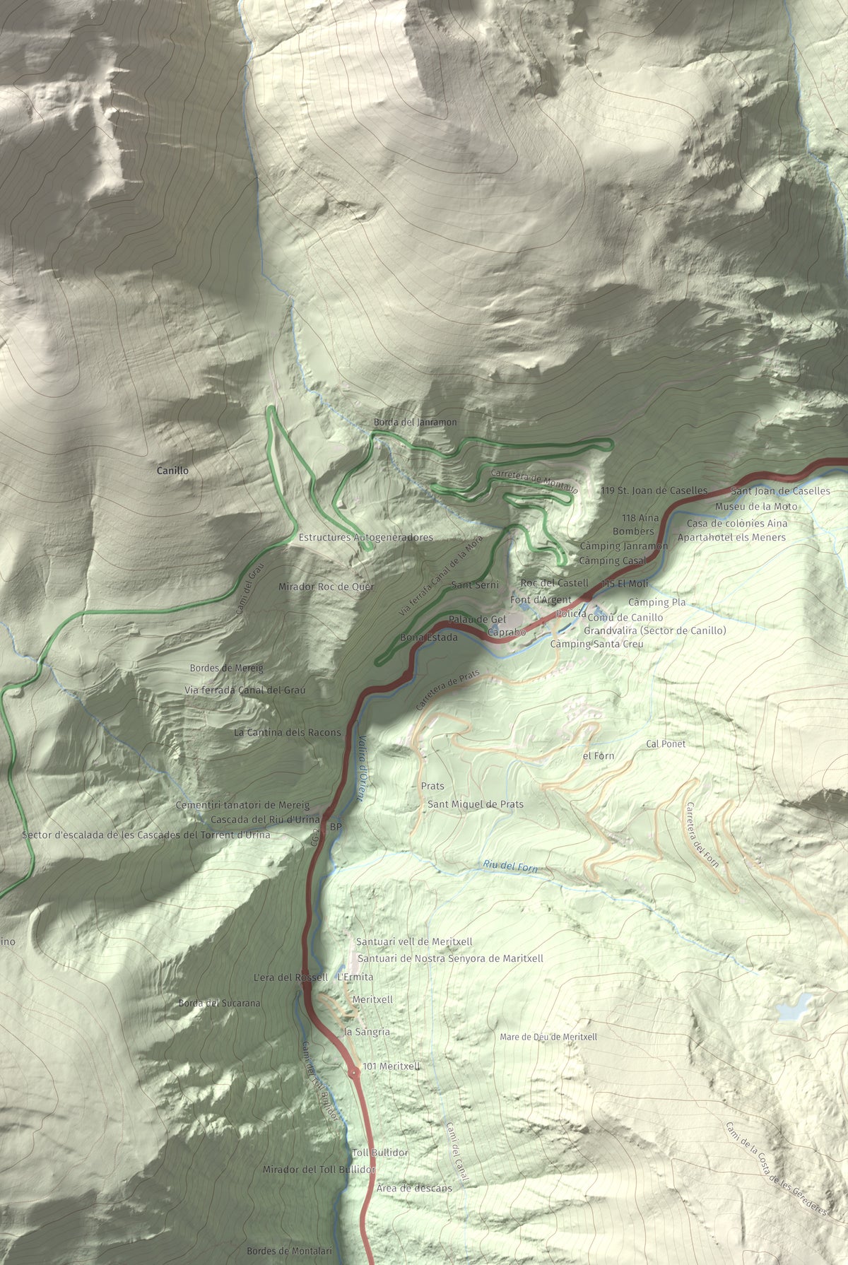 Mapa de relieve de Casamanya Nord, 2750 m, Andorra, lámina 100 Cims de Trobart. Detalle de la zona inferior derecha. 61 × 91 cm.
