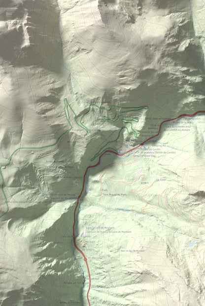 Mapa de relieve de Casamanya Nord, 2750 m, Andorra, lámina 100 Cims de Trobart. Detalle de la zona inferior derecha. 61 × 91 cm.