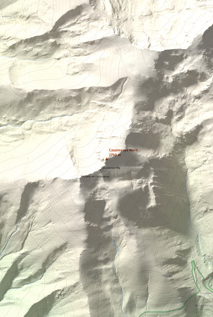 Mapa de relieve de Casamanya Nord, 2750 m, Andorra, lámina 100 Cims de Trobart. Detalle de la zona central. 61 × 91 cm.