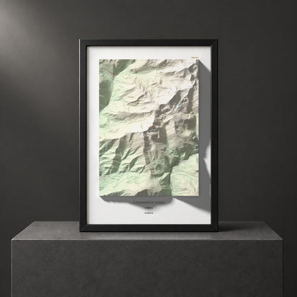 Mapa de relieve de Casamanya Nord, 2750 m, Andorra, lámina 100 Cims de Trobart. Presentación enmarcada. 70 × 100 cm.