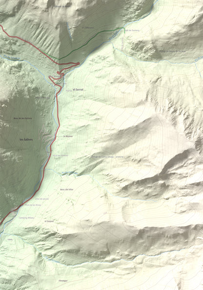 Mapa de relieve de Casamanya Nord, 2750 m, Andorra, lámina 100 Cims de Trobart. Detalle de la zona superior izquierda. 70 × 100 cm.