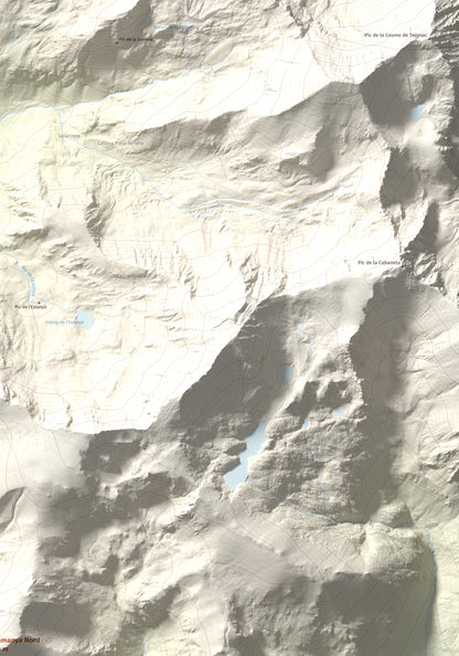 Mapa de relieve de Casamanya Nord, 2750 m, Andorra, lámina 100 Cims de Trobart. Detalle de la zona superior derecha. 70 × 100 cm.