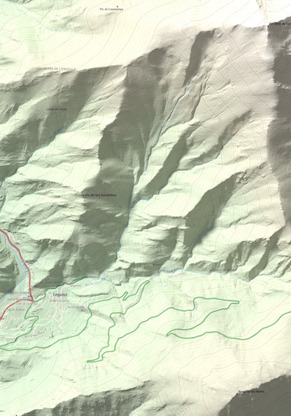 Mapa de relieve de Casamanya Nord, 2750 m, Andorra, lámina 100 Cims de Trobart. Detalle de la zona inferior izquierda. 70 × 100 cm.