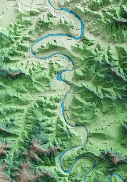 Mapa artístico del relieve de Caseres, a la Terra Alta, con 15 km de entorno y base topográfica ICGC. Detalle de la zona superior izquierda.