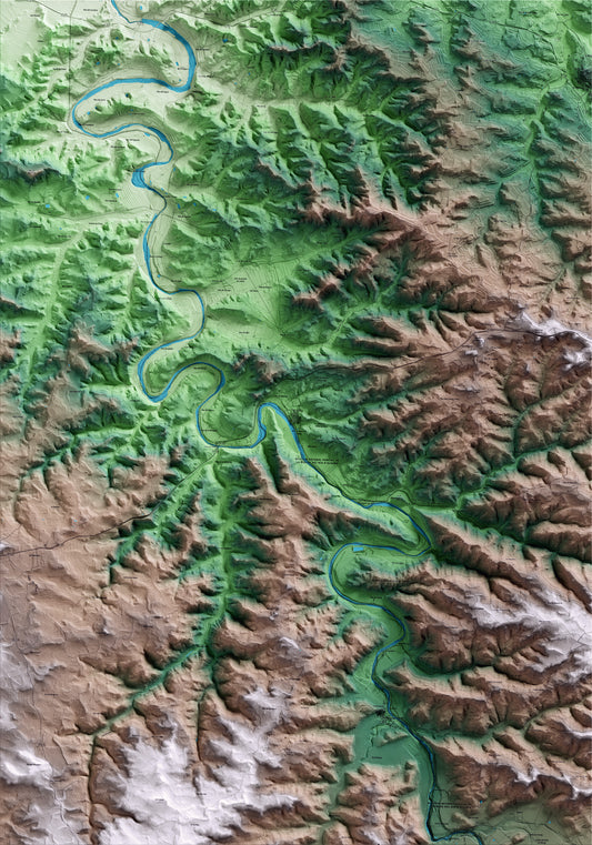 Mapa artístico del relieve de Caseres, a la Terra Alta, con 15 km de entorno y base topográfica ICGC