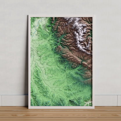 Mapa artístico del relieve de Cassà de la Selva, al Gironès, con 15 km de entorno y base topográfica ICGC. Presentación enmarcada.