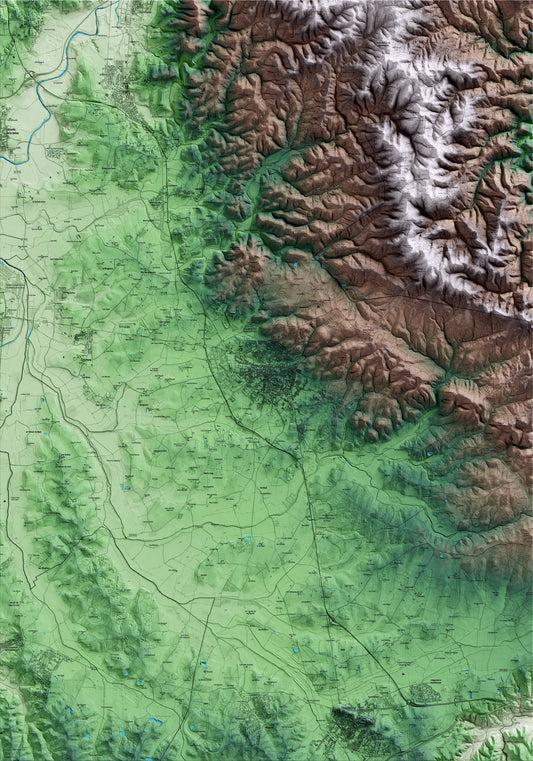 Mapa artístico del relieve de Cassà de la Selva, al Gironès, con 15 km de entorno y base topográfica ICGC