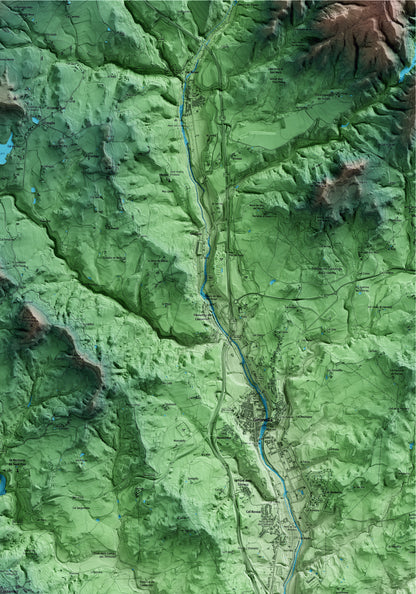 Mapa artístico del relieve de Casserres, al Berguedà, con 15 km de entorno y base topográfica ICGC. Detalle de la zona superior derecha.
