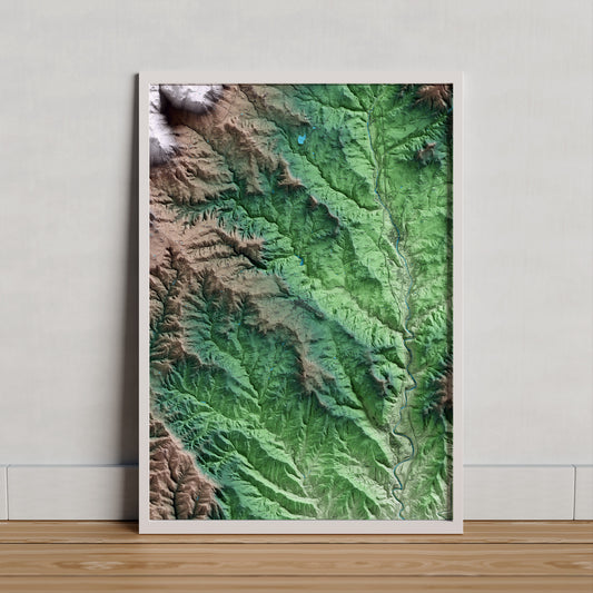 Mapa artístico del relieve de Casserres, al Berguedà, con 15 km de entorno y base topográfica ICGC. Presentación enmarcada.