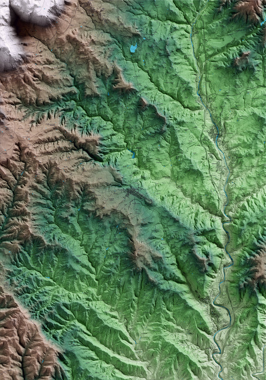 Mapa artístico del relieve de Casserres, al Berguedà, con 15 km de entorno y base topográfica ICGC