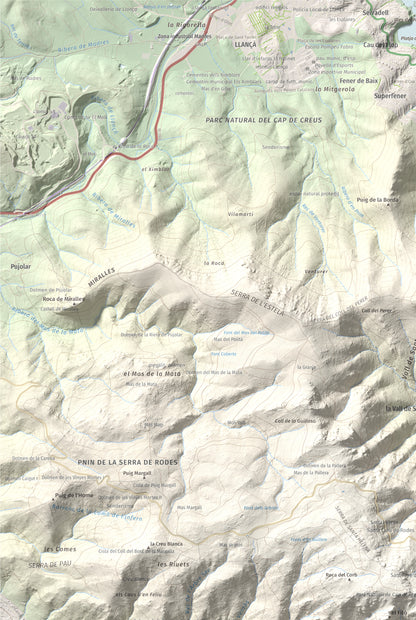 Mapa topográfico del relieve: Castell Saverdera, 682 m. Detalle de la zona superior izquierda. 61 × 91 cm.