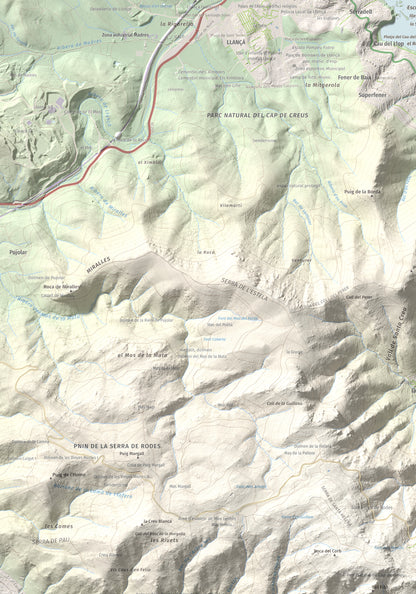 Mapa topográfico del relieve: Castell Saverdera, 682 m. Detalle de la zona superior izquierda. 70 × 100 cm.