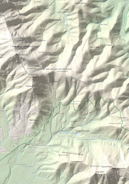 Mapa topográfico del relieve: Castell Saverdera, 682 m. Detalle de la zona inferior derecha. 70 × 100 cm.