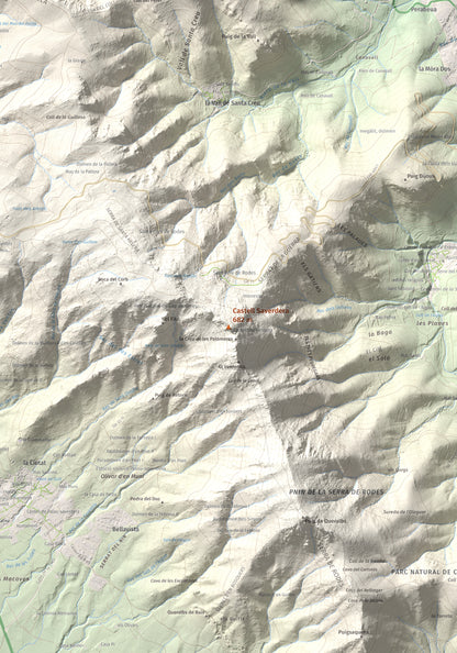 Mapa topográfico del relieve: Castell Saverdera, 682 m. Detalle de la zona central. 70 × 100 cm.