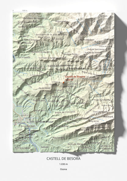 Mapa de relieve de Castell de Besora, 1030 m, Osona, lámina 100 Cims de Trobart 21 × 30 cm.