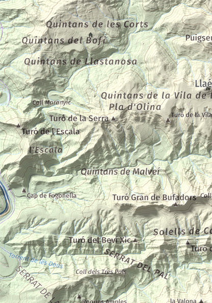 Mapa de relieve de Castell de Besora, 1030 m, Osona, lámina 100 Cims de Trobart. Detalle de la zona superior izquierda. 21 × 30 cm.