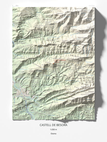 Mapa de relieve de Castell de Besora, 1030 m, Osona, lámina 100 Cims de Trobart 30 × 40 cm.