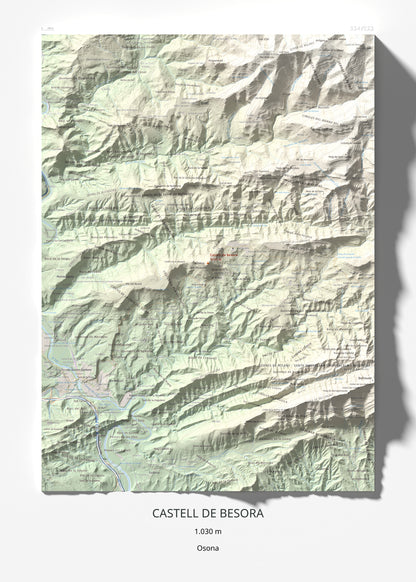 Mapa de relieve de Castell de Besora, 1030 m, Osona, lámina 100 Cims de Trobart 50 × 70 cm.