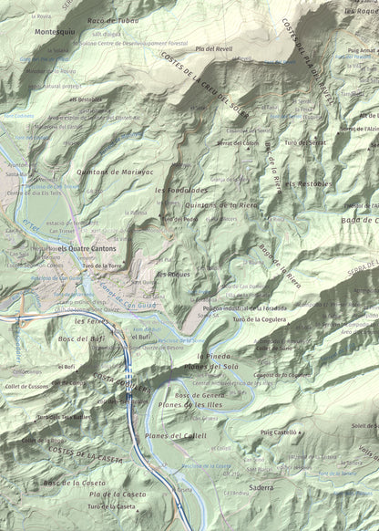 Mapa de relieve de Castell de Besora, 1030 m, Osona, lámina 100 Cims de Trobart. Detalle de la zona inferior izquierda. 50 × 70 cm.