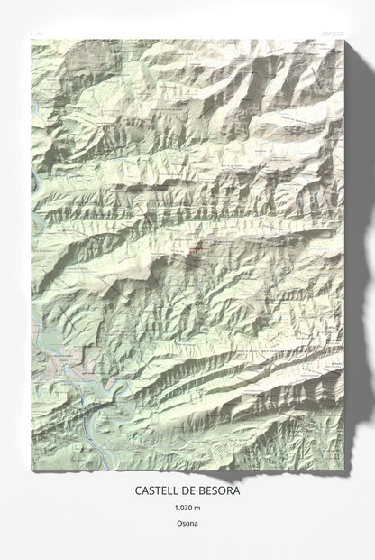 Mapa de relieve de Castell de Besora, 1030 m, Osona, lámina 100 Cims de Trobart 61 × 91 cm.