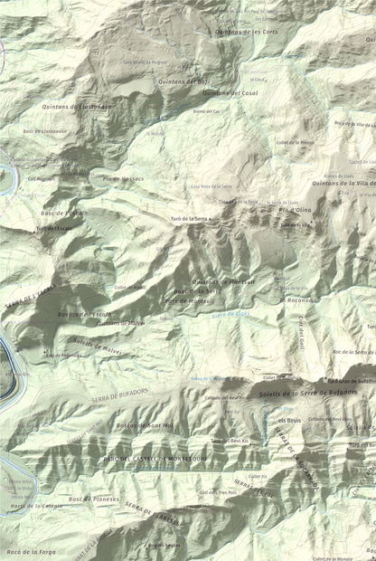 Mapa de relieve de Castell de Besora, 1030 m, Osona, lámina 100 Cims de Trobart. Detalle de la zona superior izquierda. 61 × 91 cm.