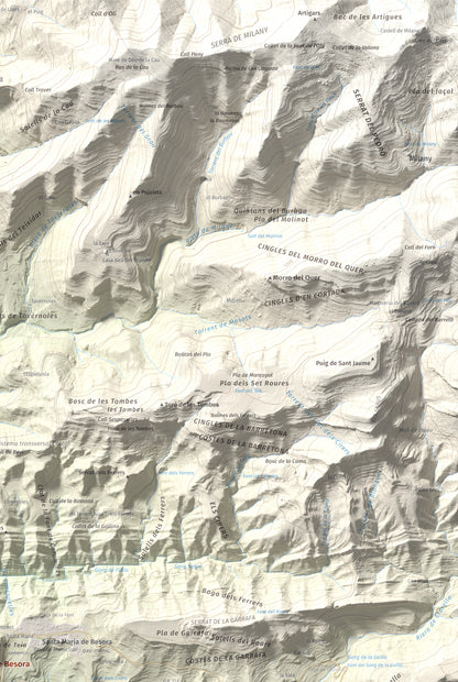 Mapa de relieve de Castell de Besora, 1030 m, Osona, lámina 100 Cims de Trobart. Detalle de la zona superior derecha. 61 × 91 cm.