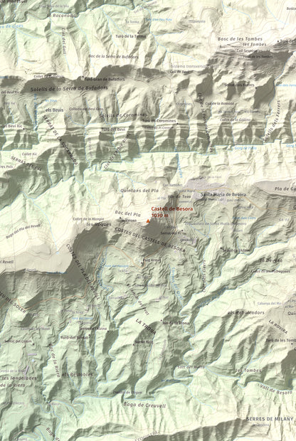 Mapa de relieve de Castell de Besora, 1030 m, Osona, lámina 100 Cims de Trobart. Detalle de la zona central. 61 × 91 cm.