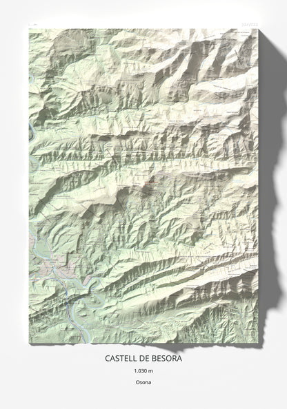 Mapa de relieve de Castell de Besora, 1030 m, Osona, lámina 100 Cims de Trobart 70 × 100 cm.