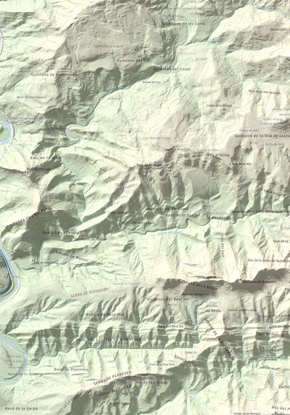 Mapa de relieve de Castell de Besora, 1030 m, Osona, lámina 100 Cims de Trobart. Detalle de la zona superior izquierda. 70 × 100 cm.