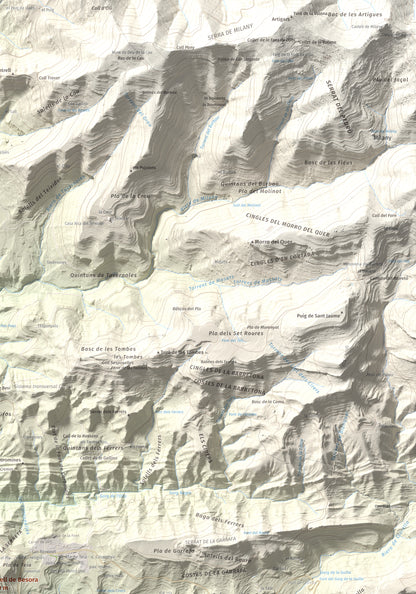 Mapa de relieve de Castell de Besora, 1030 m, Osona, lámina 100 Cims de Trobart. Detalle de la zona superior derecha. 70 × 100 cm.