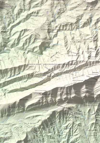Mapa de relieve de Castell de Besora, 1030 m, Osona, lámina 100 Cims de Trobart. Detalle de la zona inferior derecha. 70 × 100 cm.