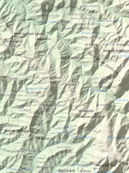 Mapa de relieve de Castell de Bocs, 662 m, Vallès Occidental, lámina 100 Cims de Trobart. Detalle de la zona superior izquierda. 30 × 40 cm.
