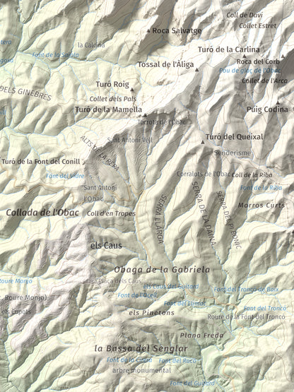 Mapa de relieve de Castell de Bocs, 662 m, Vallès Occidental, lámina 100 Cims de Trobart. Detalle de la zona inferior derecha. 30 × 40 cm.