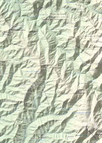 Mapa de relieve de Castell de Bocs, 662 m, Vallès Occidental, lámina 100 Cims de Trobart. Detalle de la zona superior izquierda. 50 × 70 cm.