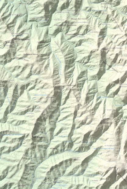 Mapa de relieve de Castell de Bocs, 662 m, Vallès Occidental, lámina 100 Cims de Trobart. Detalle de la zona superior izquierda. 61 × 91 cm.