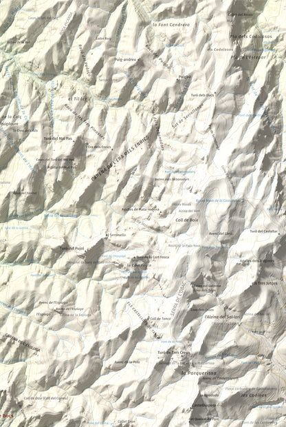 Mapa de relieve de Castell de Bocs, 662 m, Vallès Occidental, lámina 100 Cims de Trobart. Detalle de la zona superior derecha. 61 × 91 cm.