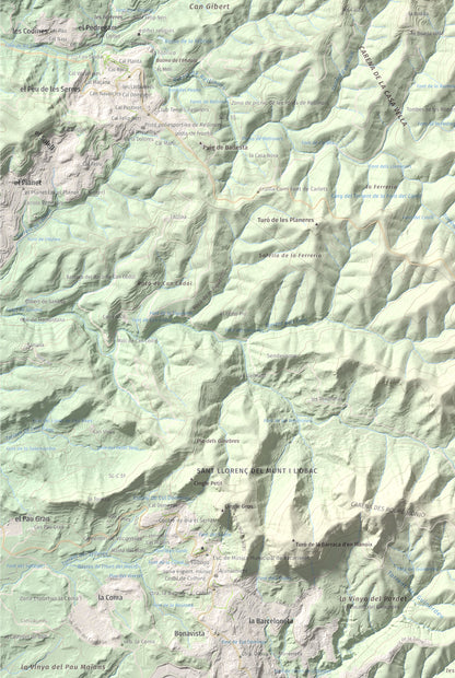 Mapa de relieve de Castell de Bocs, 662 m, Vallès Occidental, lámina 100 Cims de Trobart. Detalle de la zona inferior izquierda. 61 × 91 cm.
