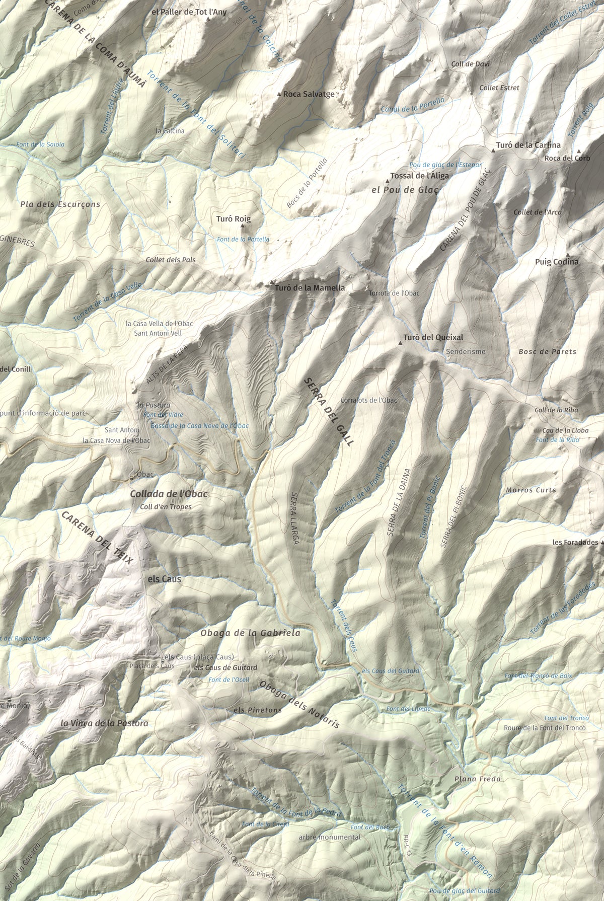 Mapa de relieve de Castell de Bocs, 662 m, Vallès Occidental, lámina 100 Cims de Trobart. Detalle de la zona inferior derecha. 61 × 91 cm.