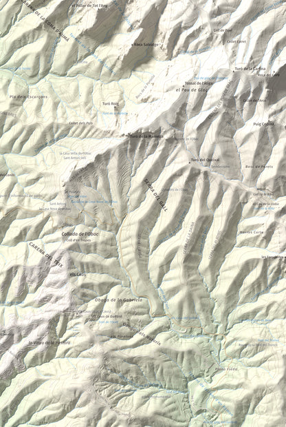 Mapa de relieve de Castell de Bocs, 662 m, Vallès Occidental, lámina 100 Cims de Trobart. Detalle de la zona inferior derecha. 61 × 91 cm.