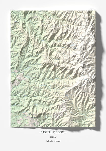 Mapa de relieve de Castell de Bocs, 662 m, Vallès Occidental, lámina 100 Cims de Trobart 70 × 100 cm.