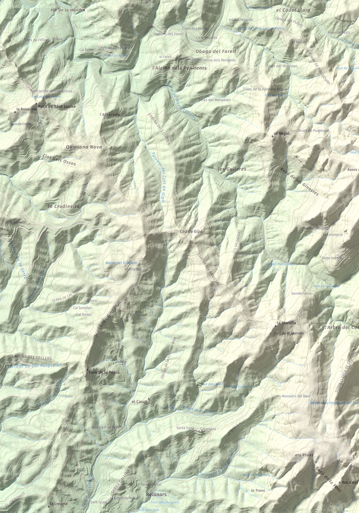 Mapa de relieve de Castell de Bocs, 662 m, Vallès Occidental, lámina 100 Cims de Trobart. Detalle de la zona superior izquierda. 70 × 100 cm.