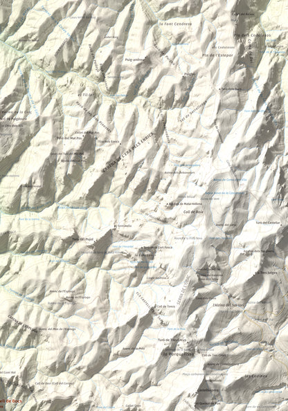 Mapa de relieve de Castell de Bocs, 662 m, Vallès Occidental, lámina 100 Cims de Trobart. Detalle de la zona superior derecha. 70 × 100 cm.