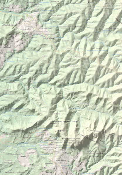 Mapa de relieve de Castell de Bocs, 662 m, Vallès Occidental, lámina 100 Cims de Trobart. Detalle de la zona inferior izquierda. 70 × 100 cm.