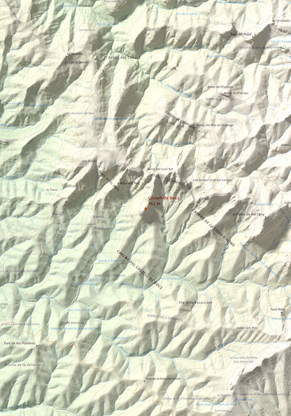 Mapa de relieve de Castell de Bocs, 662 m, Vallès Occidental, lámina 100 Cims de Trobart. Detalle de la zona central. 70 × 100 cm.