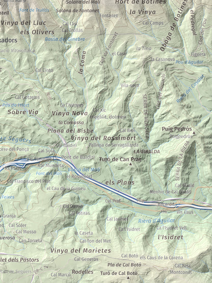 Mapa de relieve de Castell de Boixadors, 848 m, Anoia, lámina 100 Cims de Trobart. Detalle de la zona inferior derecha. 30 × 40 cm.